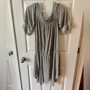 POL Gray Short Sleeve Dress with Lace Trim